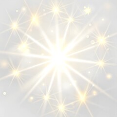 Glowing Sparkle Burst with Shining Stars on a Transparent White Background