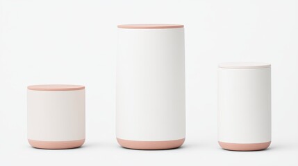 Cylindrical Containers with Pastel Lids on White Background