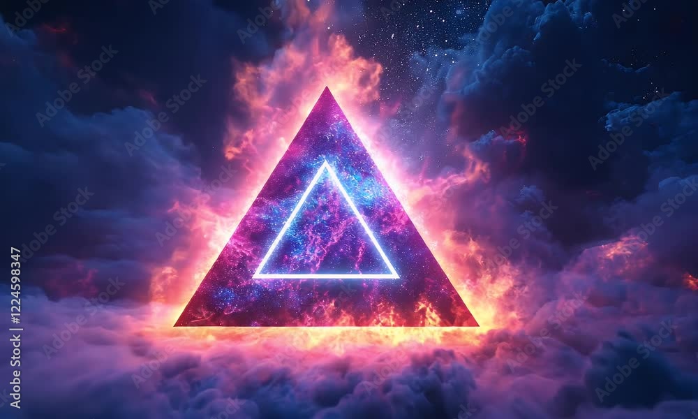Poster fiery triangle in night sky, abstract background for design