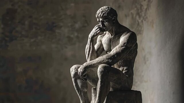 Contemplative statue in a dramatic setting showcasing deep thought and artistic craftsmanship