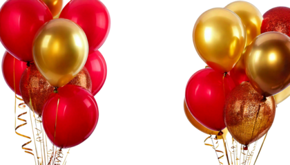 red and golden festive balloons isolated on transparent background.