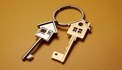 Modern Metal Keys with a House Keychain, Isolated on Transparent Background. 8