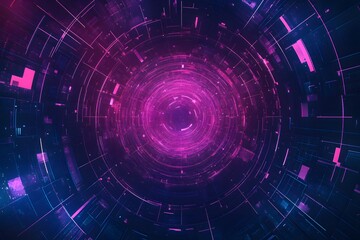A mesmerizing abstract digital artwork depicting a swirling tunnel of glowing pink and blue lines and particles against a dark background. The composition creates a sense of depth and dimension, evoki