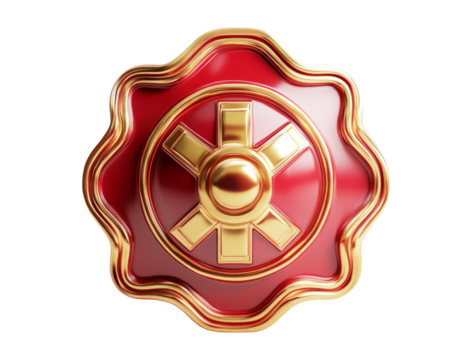 Red and Gold Badges with Firefighter Symbol on Transparent Background