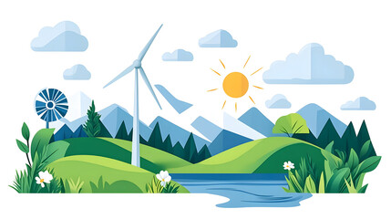 Fototapeta premium Wind Turbine Featuring a Sustainable and Renewable Energy Concept flat illustration. Earth Day 