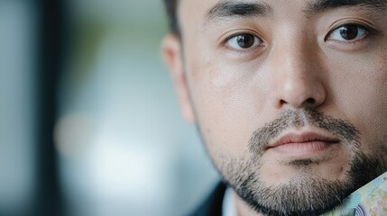 Obraz premium Close-up portrait of a man, serious expression, office background, for professional profiles