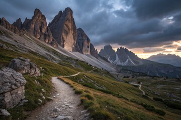 Fototapeta premium Dolomites Santa Maddalena Hiking Trail: Breathtaking Low Light Landscape Photography