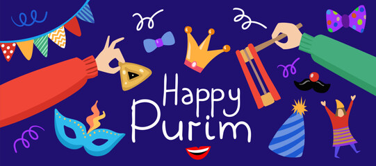 Purim set with cute carnival mask. Purim celebrating