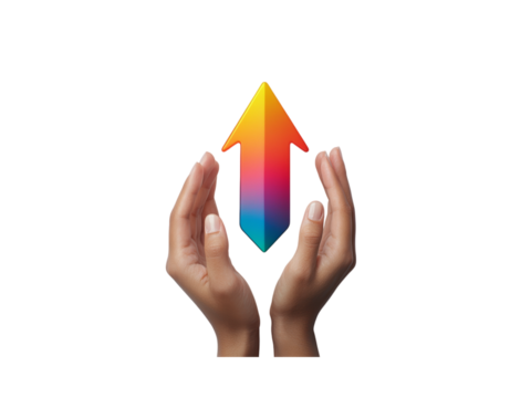 Colorful Arrow Symbol Held by Two Hands in Gesture