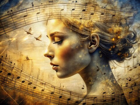 Double Exposure: Classical Music Score & Abstract Forms - Generative AI Art