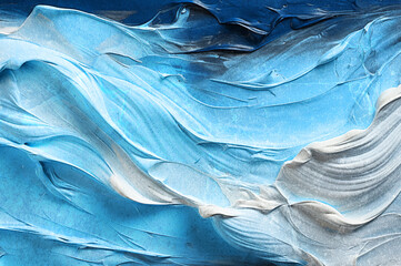 Textura de pintura al óleo abstracta sobre lienzo. Obra de arte moderna colorida, trazos abstractos de pintura azul y blanca.