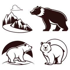 Cartoon bears. Happy bear, grizzly eats honey and brown bear character in funny poses illustration