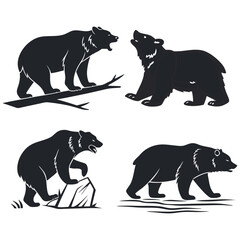 Cartoon bears. Happy bear, grizzly eats honey and brown bear character in funny poses illustration
