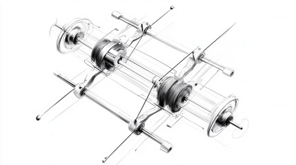 Illustration of crochet tools showcasing detailed line drawing of crochet mechanism, emphasizing precision and craftsmanship