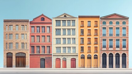 Fototapeta premium Vibrant Colorful Row Houses Sunny Day Architecture. AI Generated