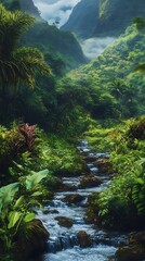 scenic lush forest with flowing clear waterfall picture