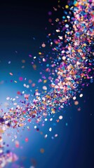 Wave of jeweltoned confetti on sapphire and violet gradient