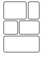 Blank manga storyboard template with six panels, perfect for creating comic strips or manga stories. Ideal for artists and writers to sketch and plan their narratives