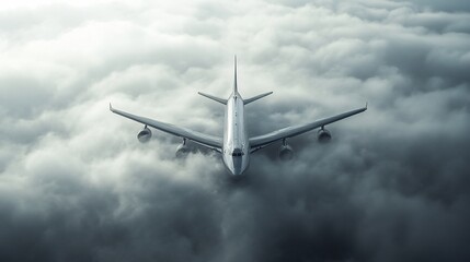 Obraz premium Airplane Soaring Above Dramatic Cloudscape Soft Light. AI Generated
