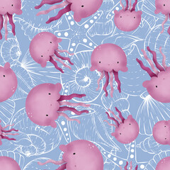 Adorable and fun ocean life seamless pattern