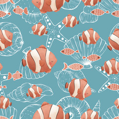 Adorable and fun ocean life seamless pattern
