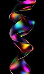 Colorful swirling ribbon on black background, ideal for abstract art or design projects