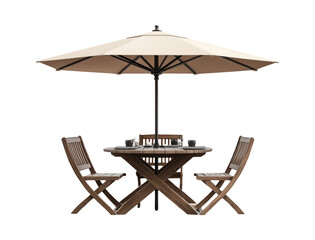 Charming Outdoor Cafe Table with Umbrella and Wooden Chairs