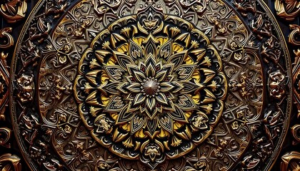 Obraz premium Intricate Gold Mandala Decorative Metalwork Design