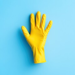 Yellow glove, hand gesture, blue background, hygiene (1)