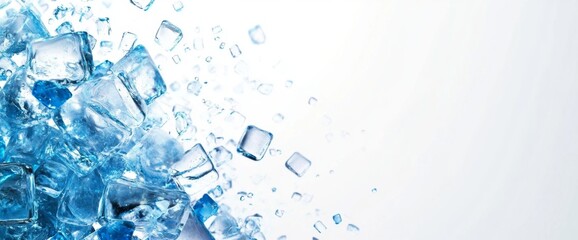 Ice cubes splashing, white background, beverage ad
