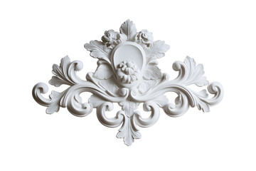 3D illustration of white decorative relief beautiful detailed ornament with acanthus leaves decoration in baroque style isolated on white background
