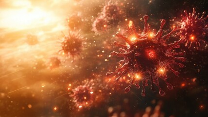 Fototapeta premium Vivid virus representation digital art red glow abstract environment scientific conceptualization