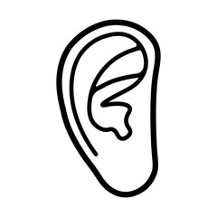 
Illustration showing a black icon of a human ear (hearing) on ​​a white background