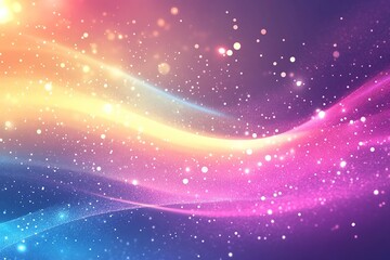 Obraz premium Dreamy abstract background with flowing pastel waves of pink, gold, and blue, accented by glowing sparkling particles