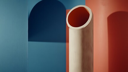 Abstract Column Against Colored Walls With Shadows