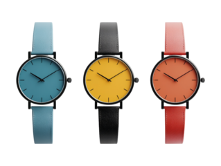 Stylish Unisex Watches in 3D Design Isolated on Transparent Background