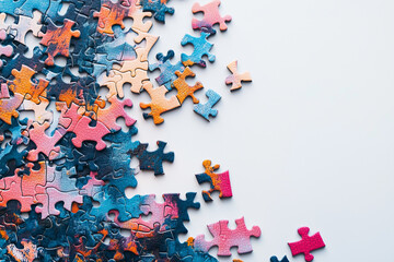 Colorful Jigsaw Puzzle Pieces Scattered On White Background