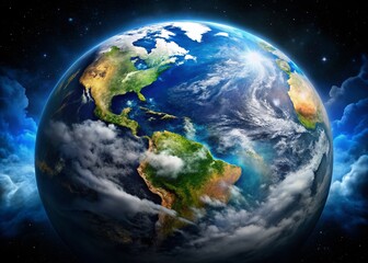 Obraz premium Earth From Space: Majestic Planet, Clouds, and Darkness - Long Exposure Stock Photo
