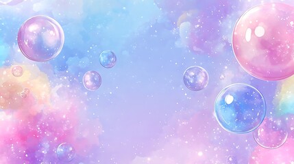 Pastel Bubbles Floating in a Dreamy Watercolor Sky