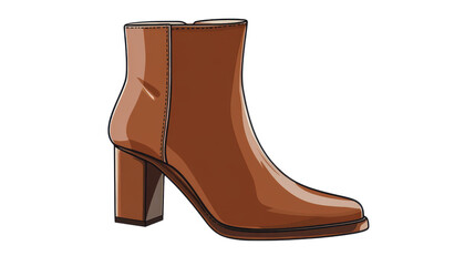 Brown leather boot with wooden heel placed on a white background for fashion and footwear concepts