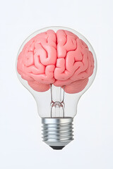 Human brain inside a light bulb representing the power of thinking