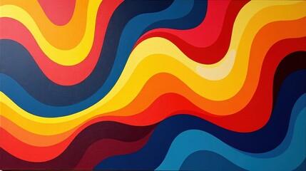 Obraz premium A colorful conceptual design with dynamic, overlapping wave-like forms in bold red, yellow, and blue, creating a playful and celebratory mood.