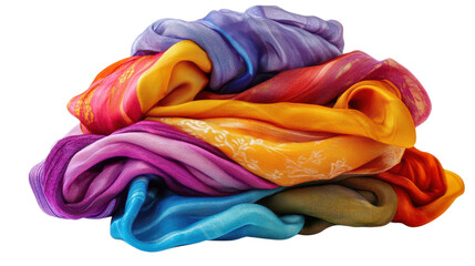 A pile of colorful silks in various shades and textures displayed on a flat surface