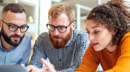 Collaborative Team Working with Tablet in Modern Office Setting