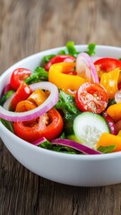 Fresh vegetable salad preparation kitchen food photography bright colors top view healthy eating concept
