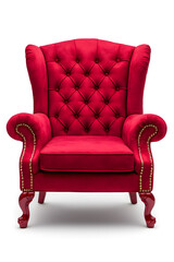 Fototapeta premium Elegant red velvet armchair with wooden legs. Santa's red velvet armchair isolated on white background