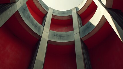 Abstract Red and Grey Concrete Circular Structure