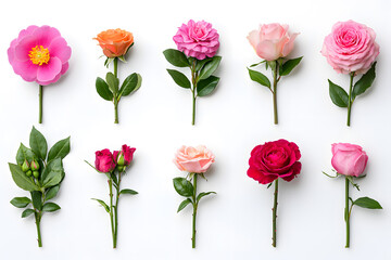 Pink and red rose flower collection, isolated on white background