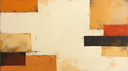 A retro-inspired non-representational layout featuring warm beige tones, subtle noise textures, and layered rectangles with faded edges.