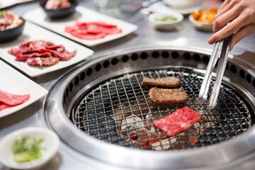 Japanese style yakiniku barbecue with grilled beef